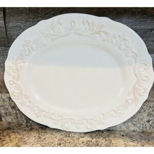 Vintage ND Exclusive Platter Raised Embossed Ivory Patterned China 16.5 X 13